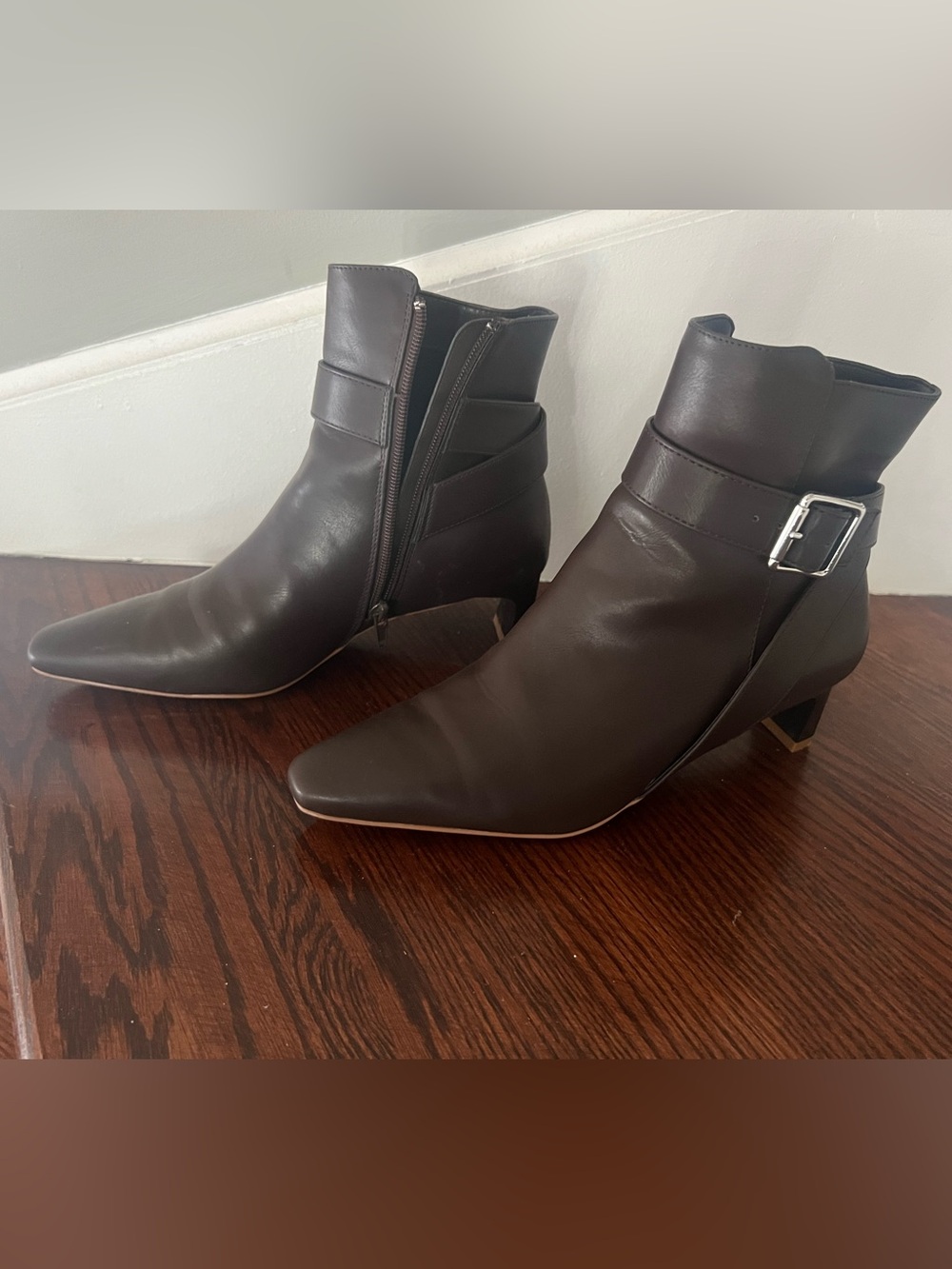 Dark brown Ankle Booties with Buckle - Women's Stylish Kitten Heel, Size 38